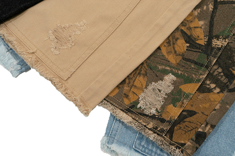 GRAF&WU Shorts Tree Branch Camouflage Ripped Pants Metal Copper Label Ak47 Angel Giraffe Lumberjack Shorts Casual Hip Hop Cargo Shorts