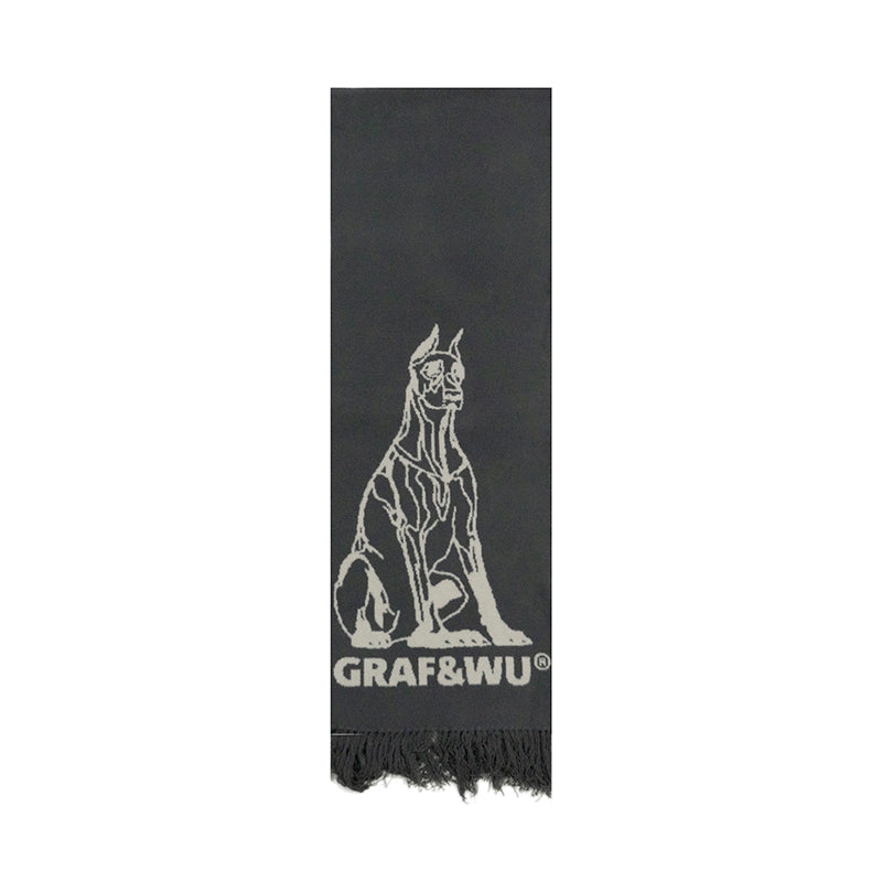 GRAF&WU Cute Ghost Doberman Letter Tassel Scarf