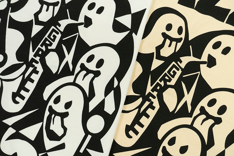 GRAF&WU T-Shirt 【Stamp Style】 Jazz! Cute Ghost T-Shirts Abstract Ghost Jazz Band Short Sleeve