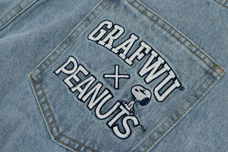 GRAF X Peanuts【Snoopy Collaboration】Jeans Charlie Brown Lucy Embroidered Pants Baggy Fit Denim Trousers Men Women Classic Straight-Leg Denim