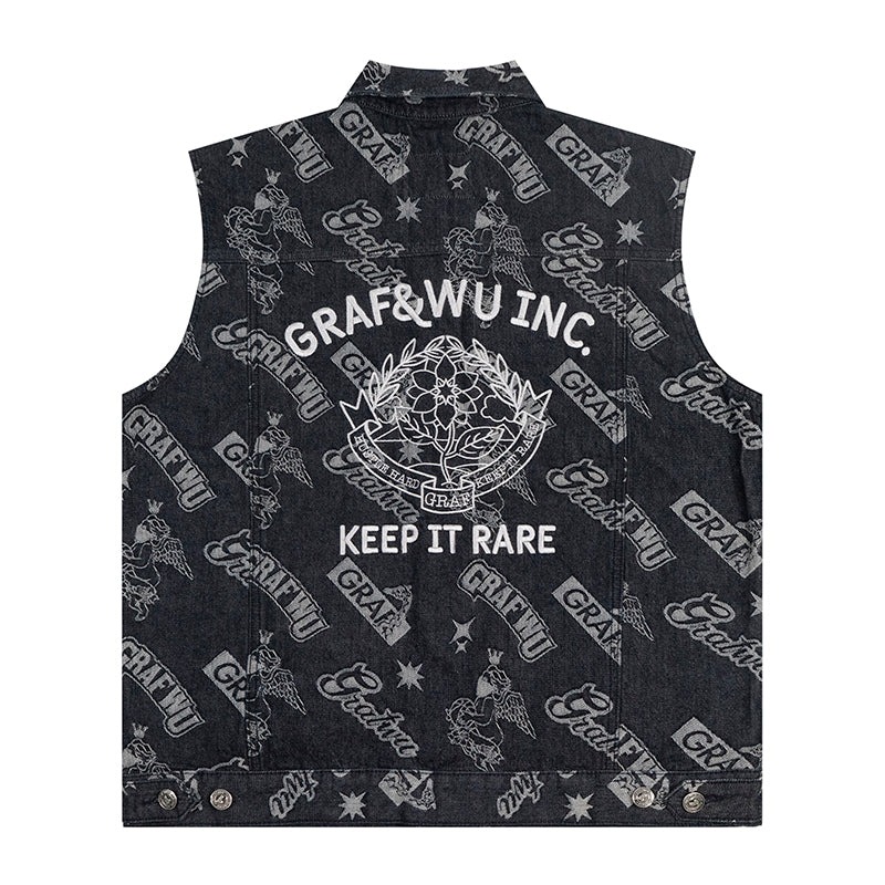 GRAFWU Jacquard Craft Pattern Design Denim Sleeveless