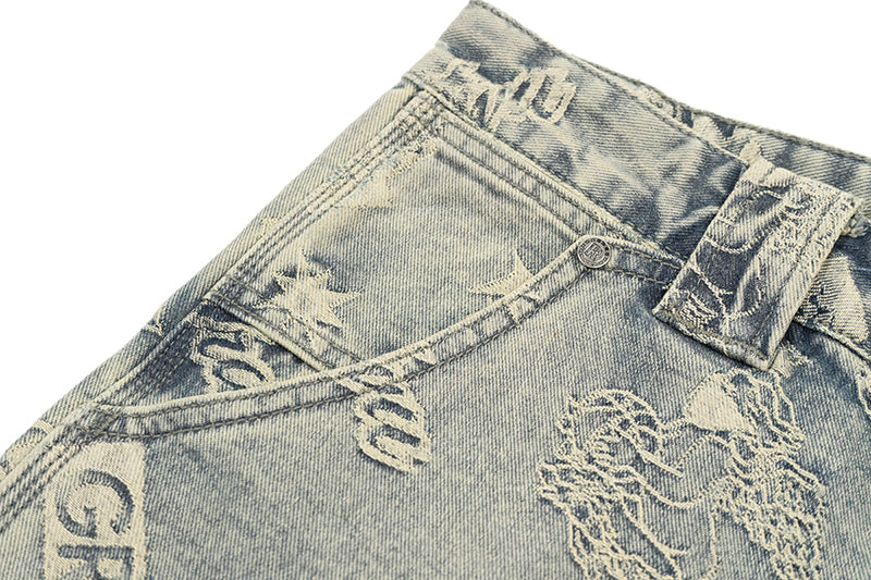 GRAFWU Jacquard Denim Embroidery Shorts