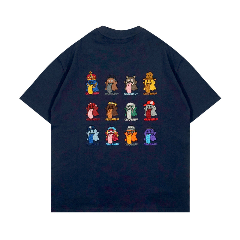 GRAF&WU T-Shirts Rapper Boo Ghost Short-Sleeved 12 Cute Ghosts 2.0 Embroidered Short Sleeve Men Cotton T-Shirt