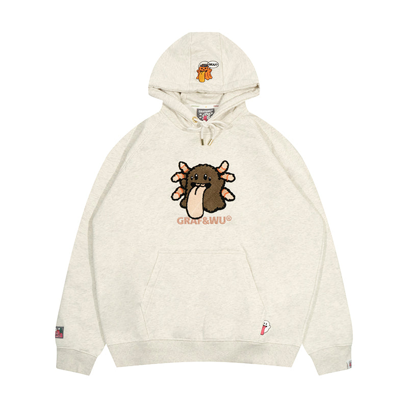 GRAF&WU Halloween Godzilla Unicorn Cute Ghost Embroidery Fleece Hoodie