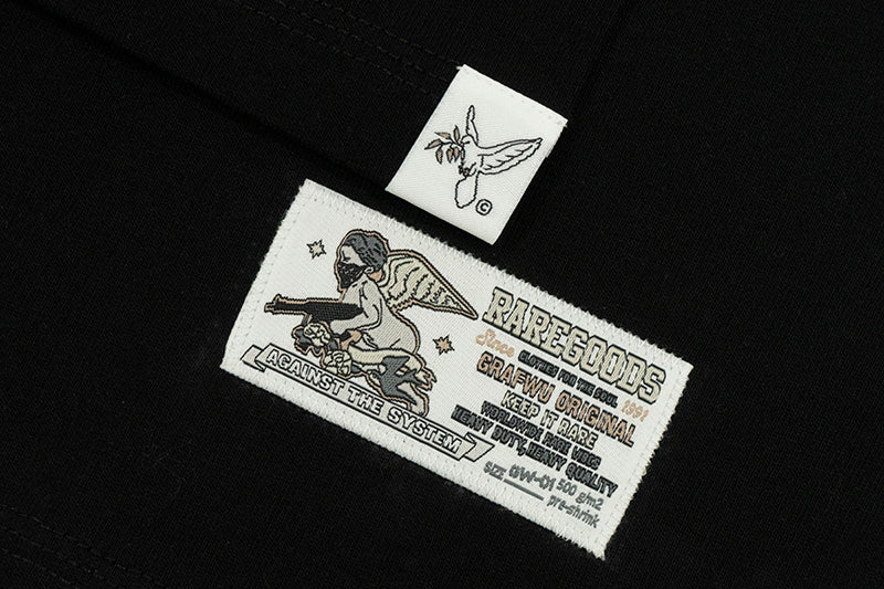 GRAF&WU 【Workwear Ghost】T-Shirts G Letter Cute Ghost Short Sleeve Wear-Resistant Pocket T-Shirt Cotton Loose Short Sleeves