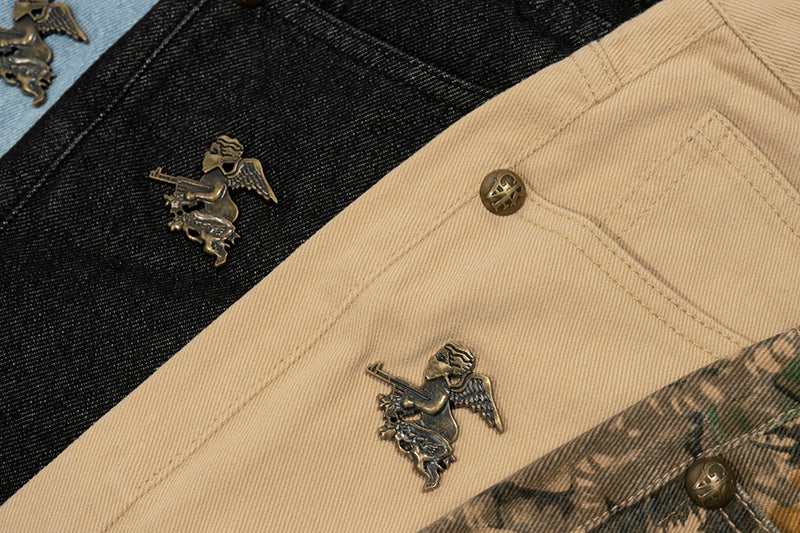GRAF&WU Shorts Tree Branch Camouflage Ripped Pants Metal Copper Label Ak47 Angel Giraffe Lumberjack Shorts Casual Hip Hop Cargo Shorts