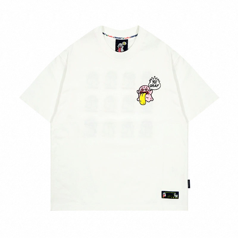 GRAF&WU T-Shirts Rapper Boo Ghost Short-Sleeved 12 Cute Ghosts 2.0 Embroidered Short Sleeve Men Cotton T-Shirt