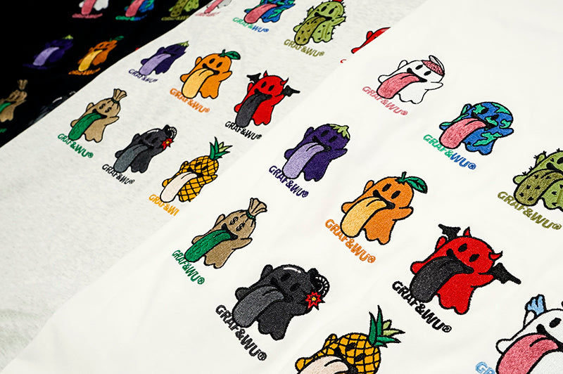 GRAF&WU BooGhost12Cute Ghosts 2.0 Embroidered Loose-Fit Casual Streetwear Multi-Color Long Sleeve T-Shirt