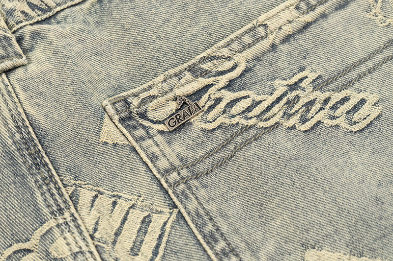 GRAFWU Jacquard Denim Embroidery Shorts