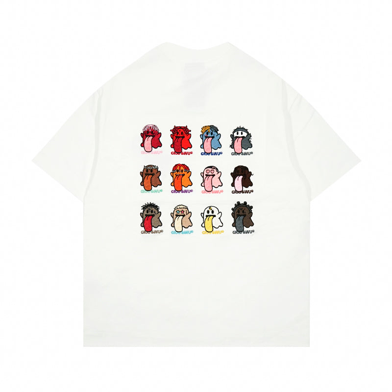 GRAF&WU T-Shirts Rapper Boo Ghost Short-Sleeved 12 Cute Ghosts 2.0 Embroidered Short Sleeve Men Cotton T-Shirt
