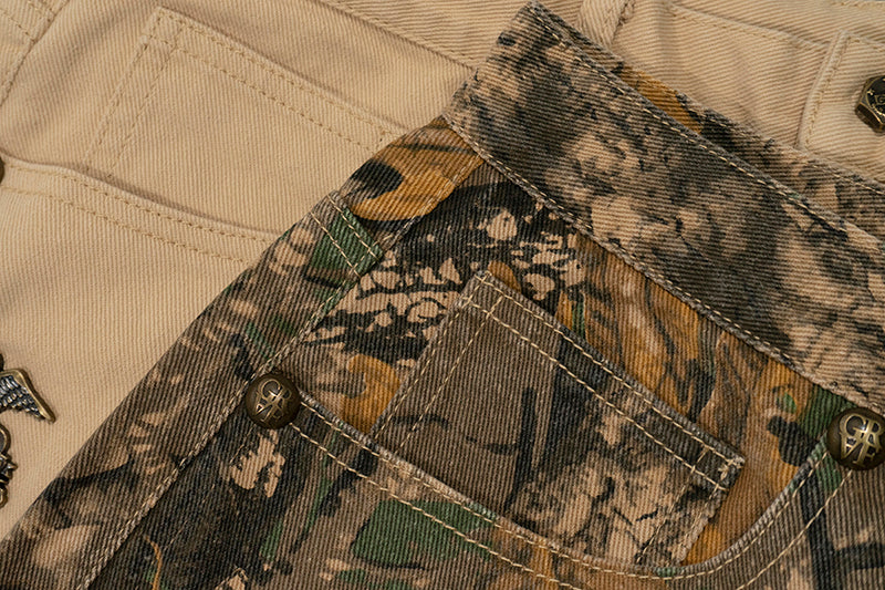 GRAF&WU Shorts Tree Branch Camouflage Ripped Pants Metal Copper Label Ak47 Angel Giraffe Lumberjack Shorts Casual Hip Hop Cargo Shorts