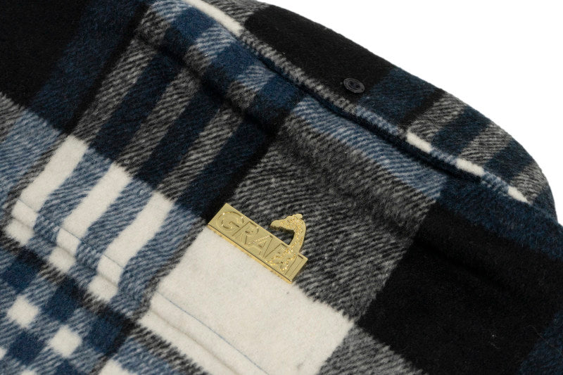 GRAF&WU Embroidered Blue Bird Nest Streetwear Plaid Brushed Shirt