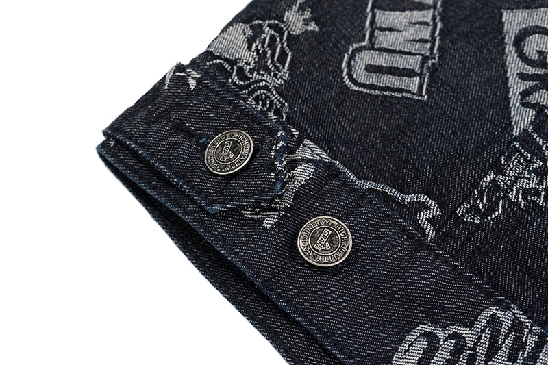 GRAFWU Jacquard Craft Pattern Design Denim Sleeveless