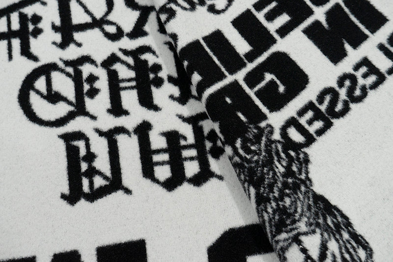 GRAF&WU Cute Ghost Doberman Letter Tassel Scarf