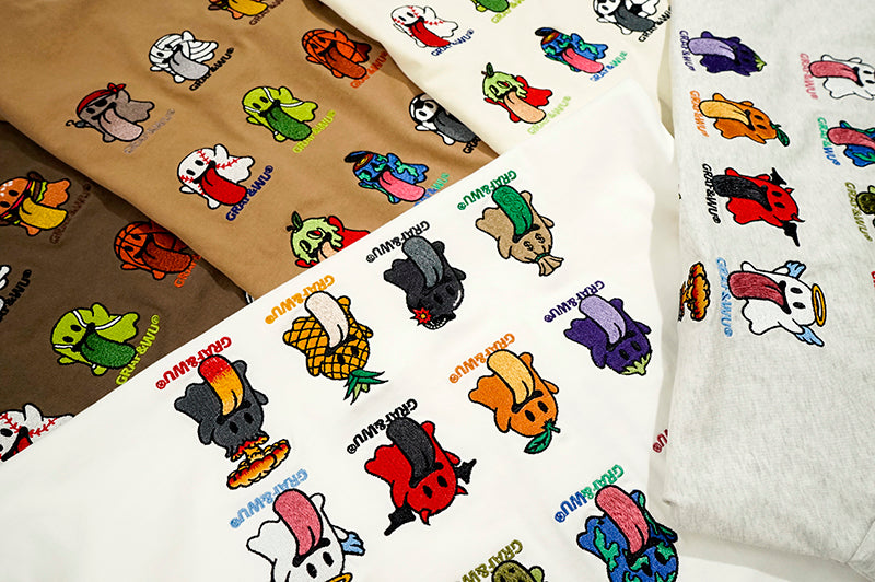 GRAF&WU BooGhost12Cute Ghosts 2.0 Embroidered Loose-Fit Casual Streetwear Multi-Color Long Sleeve T-Shirt