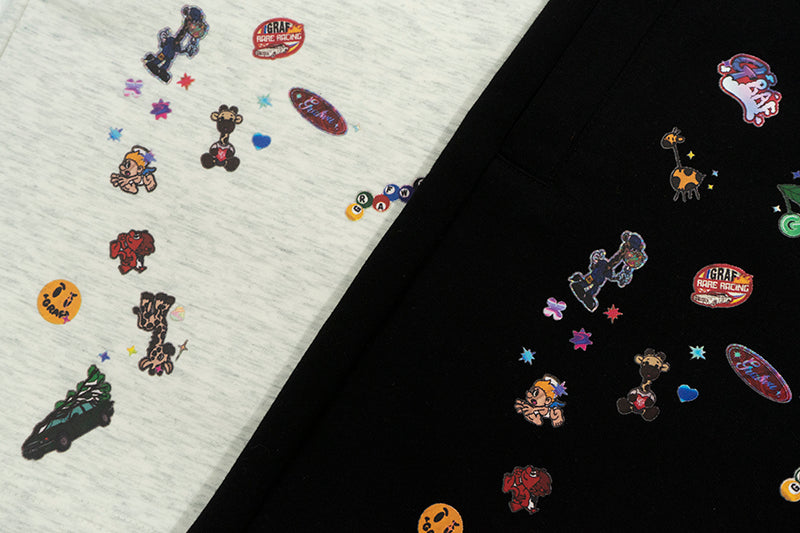 GRAFWU Y2k Sticker Design Pattern Bermuda Shorts