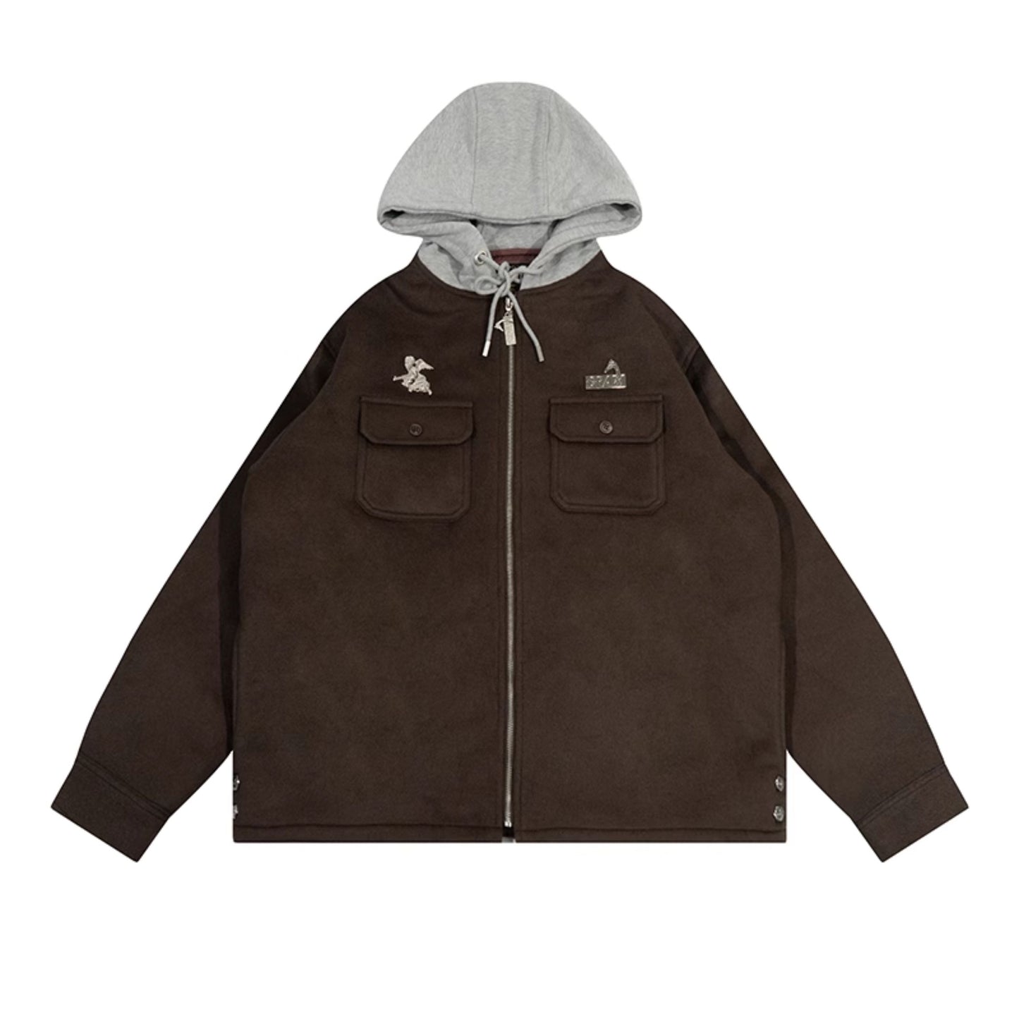 GRAF&WU Solid Wool Hooded Thickened Jacket