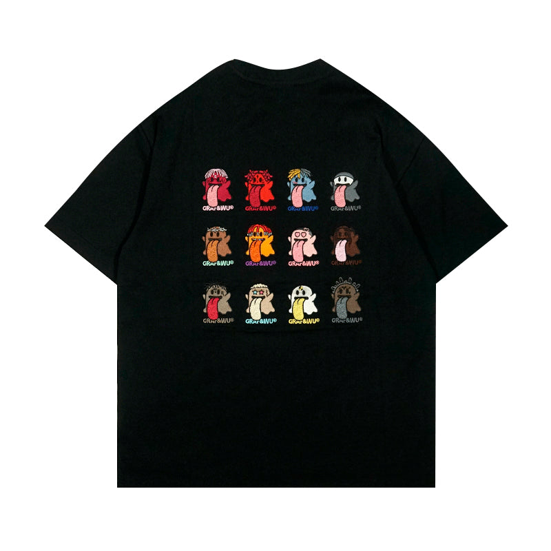 GRAF&WU T-Shirts Rapper Boo Ghost Short-Sleeved 12 Cute Ghosts 2.0 Embroidered Short Sleeve Men Cotton T-Shirt