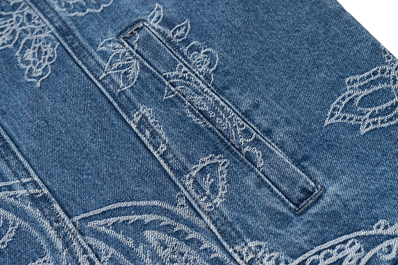GRAFWU Jacquard Craft Pattern Design Denim Sleeveless