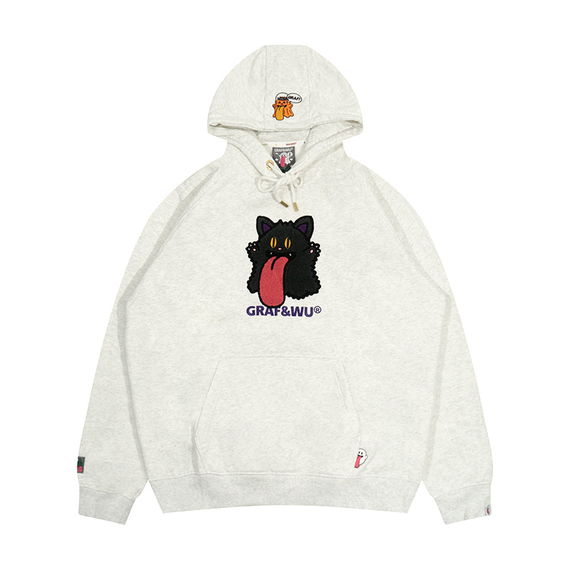 GRAF&WU Halloween Godzilla Unicorn Cute Ghost Embroidery Fleece Hoodie