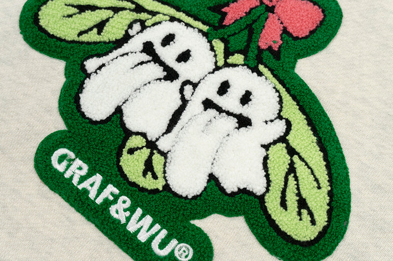 GRAF&WU Christmas Special Cute Ghost Mistletoe Holly Fleece Hoodie