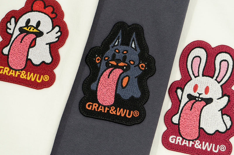 GRAF&WU T-Shirts 12 Zodiac Tiger Sheep Cow Pig Cute Ghost Short-Sleeved Embroidered Cotton T-Shirt
