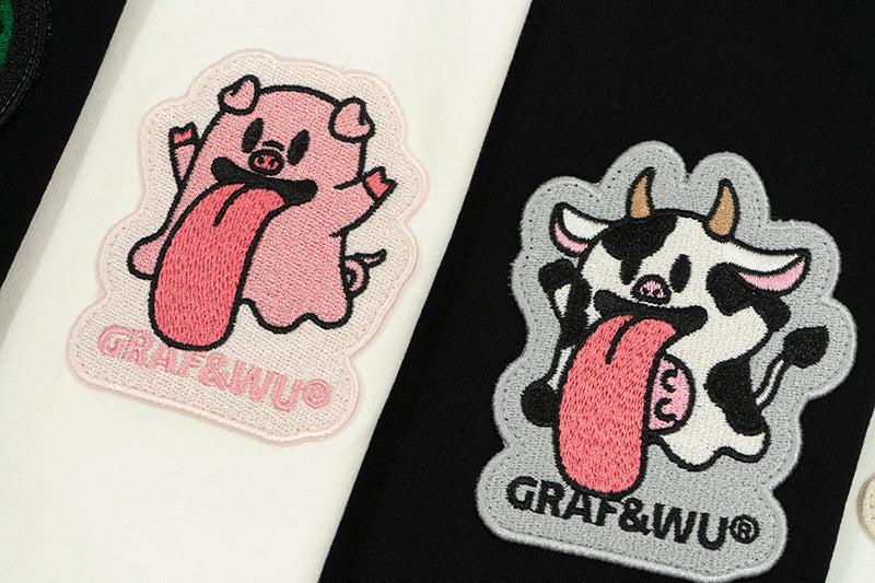 GRAF&WU T-Shirts 12 Zodiac Tiger Sheep Cow Pig Cute Ghost Short-Sleeved Embroidered Cotton T-Shirt