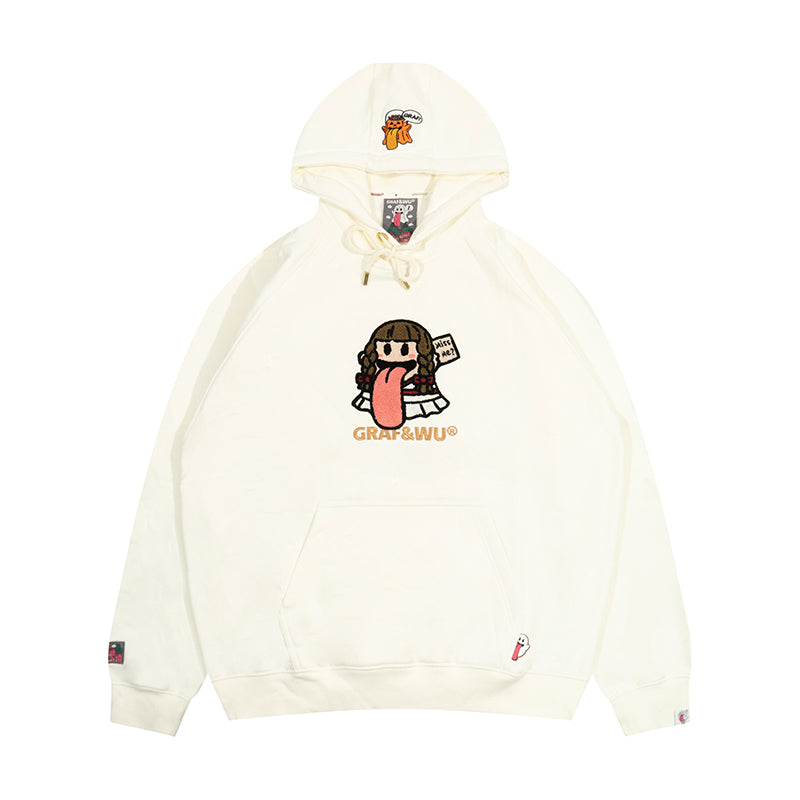GRAF&WU Halloween Godzilla Unicorn Cute Ghost Embroidery Fleece Hoodie