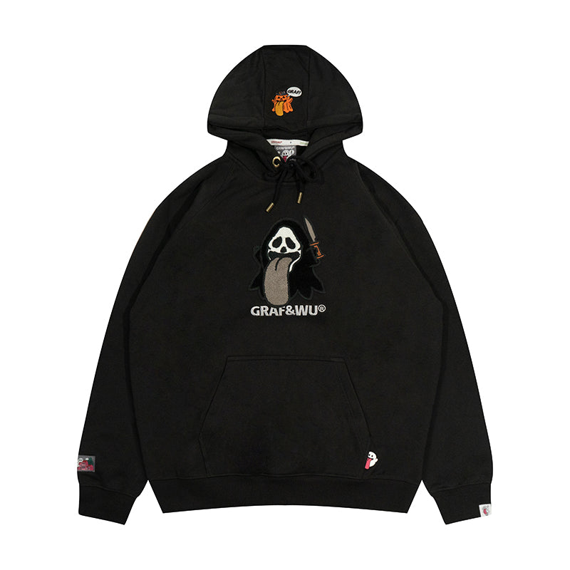 GRAF&WU Halloween Godzilla Unicorn Cute Ghost Embroidery Fleece Hoodie