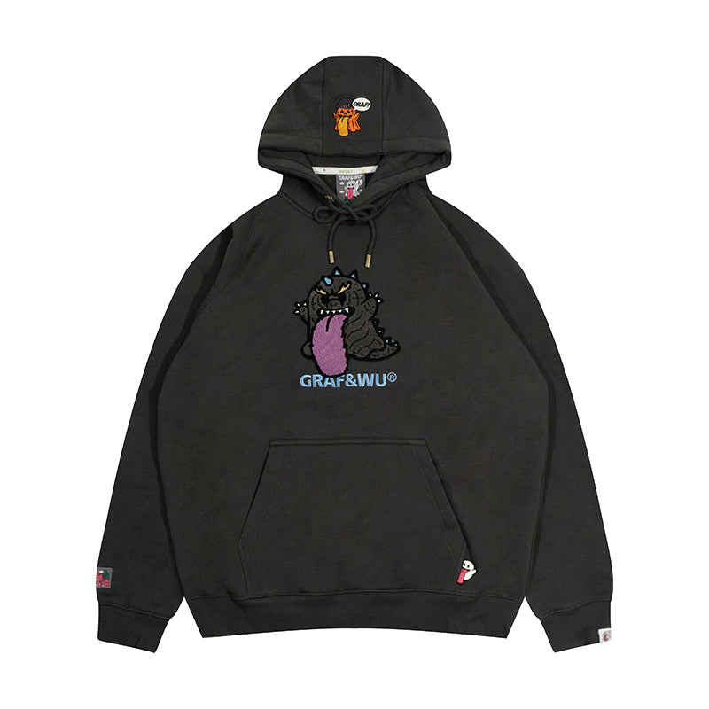GRAF&WU Halloween Godzilla Unicorn Cute Ghost Embroidery Fleece Hoodie