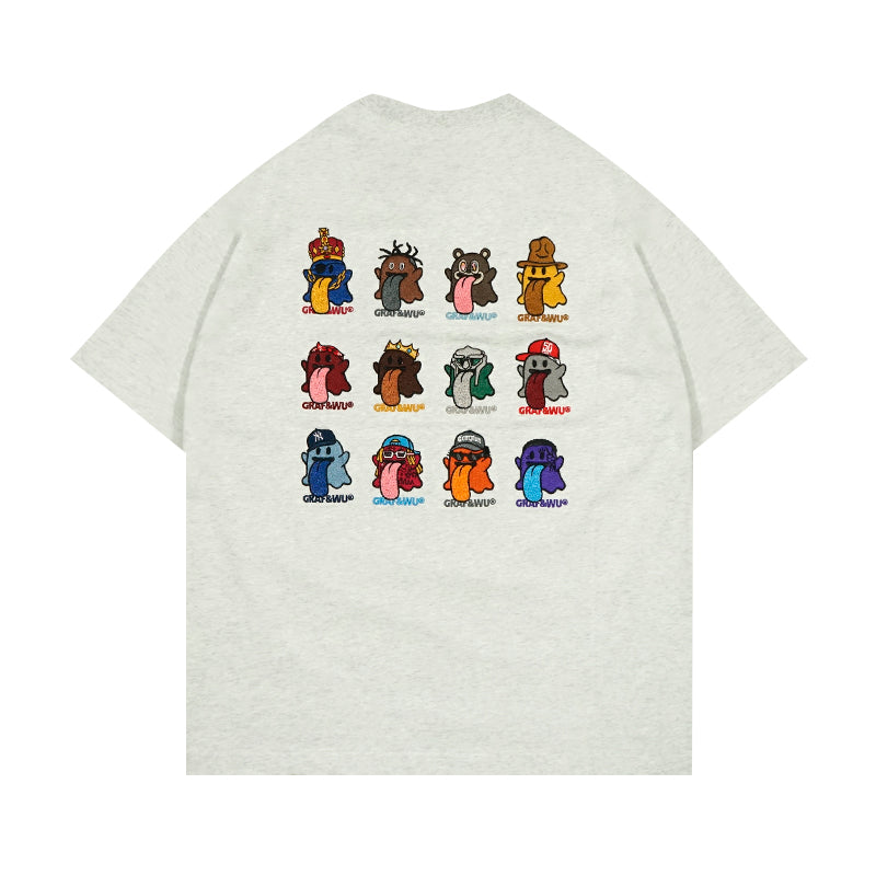 GRAF&WU T-Shirts Rapper Boo Ghost Short-Sleeved 12 Cute Ghosts 2.0 Embroidered Short Sleeve Men Cotton T-Shirt