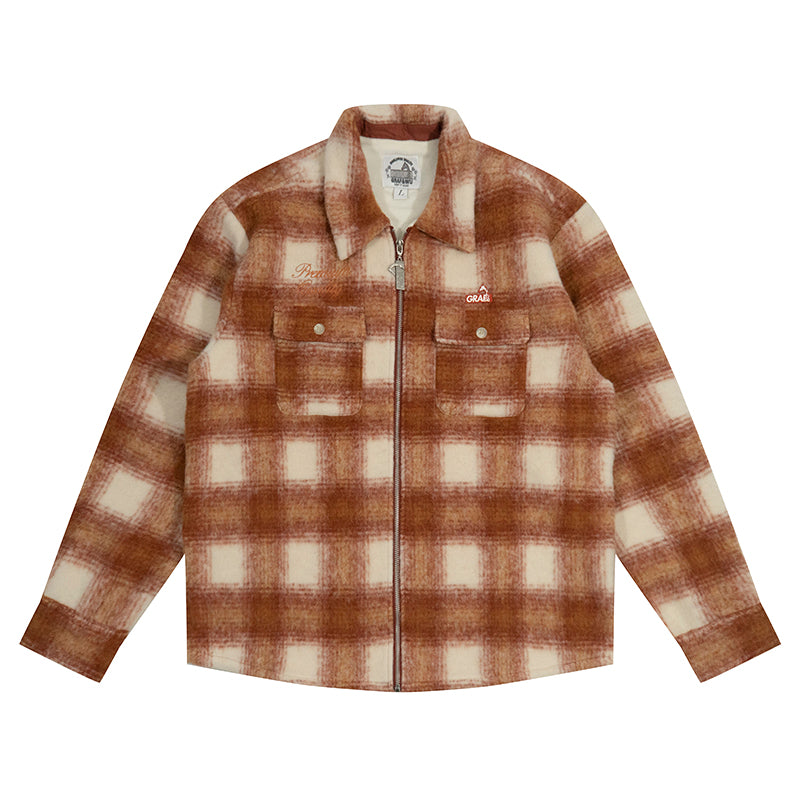 GRAF&WU Metal Deer Logo Woolen Checked Shirt Jacket