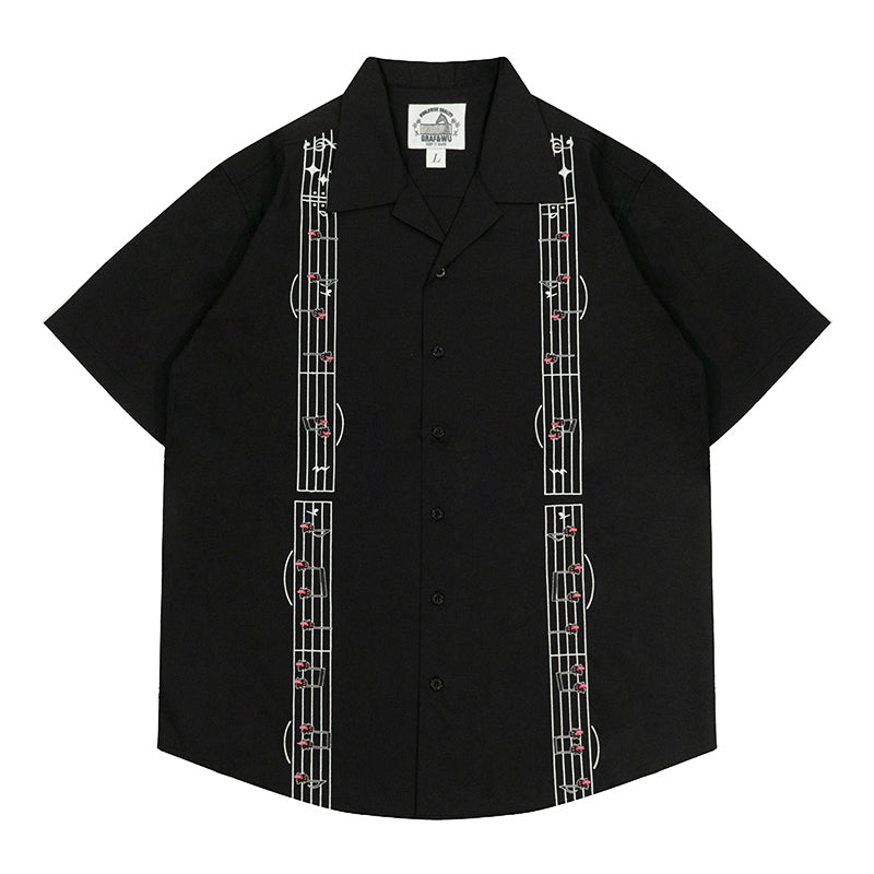 GRAF&WU Music Note Cute Ghost Cuban Shirt