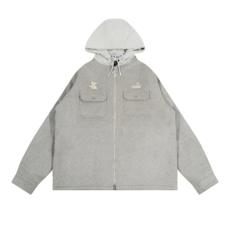 GRAF&WU Solid Wool Hooded Thickened Jacket