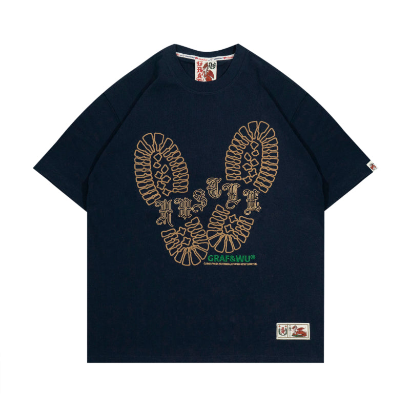 GRAF&WU T-Shirts【24vol.1】One Step At A Time Short Sleeves Hustle Shoe Print Street Short Sleeve Pure Cotton T-Shirt Casual Summer Tees