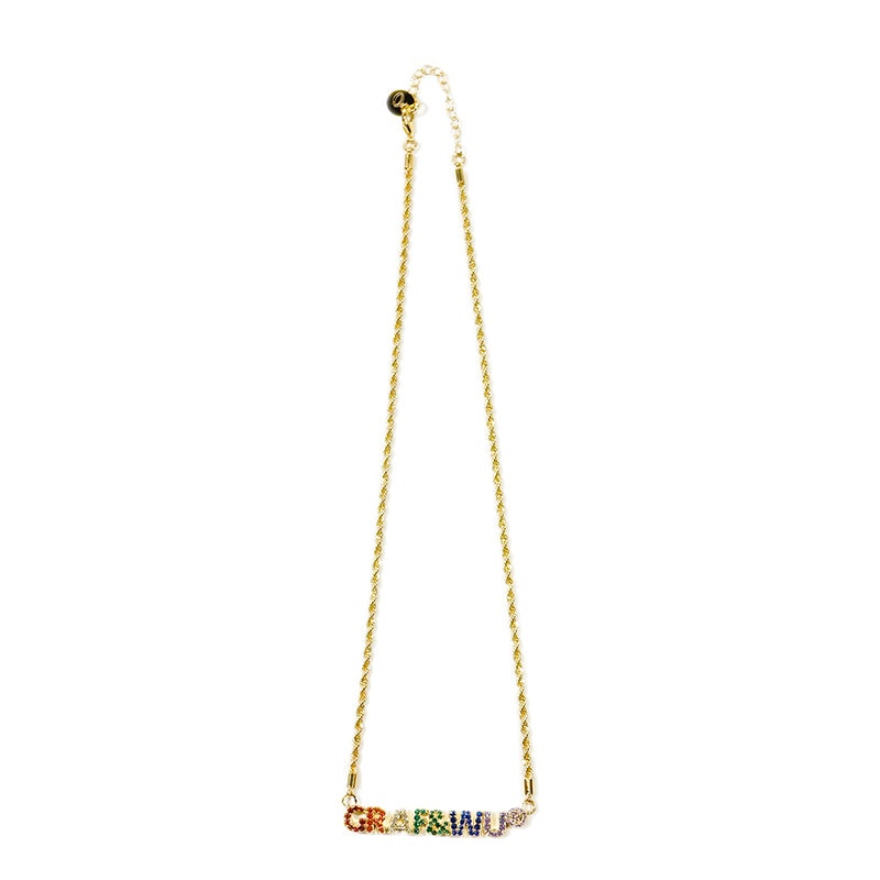 GRAF&WU Necklaces Rainbow Letter Inlaid Diamond Necklace 18k Gold Plated Jewelry Hip Hop Pendant Clavicle Chain Accessories
