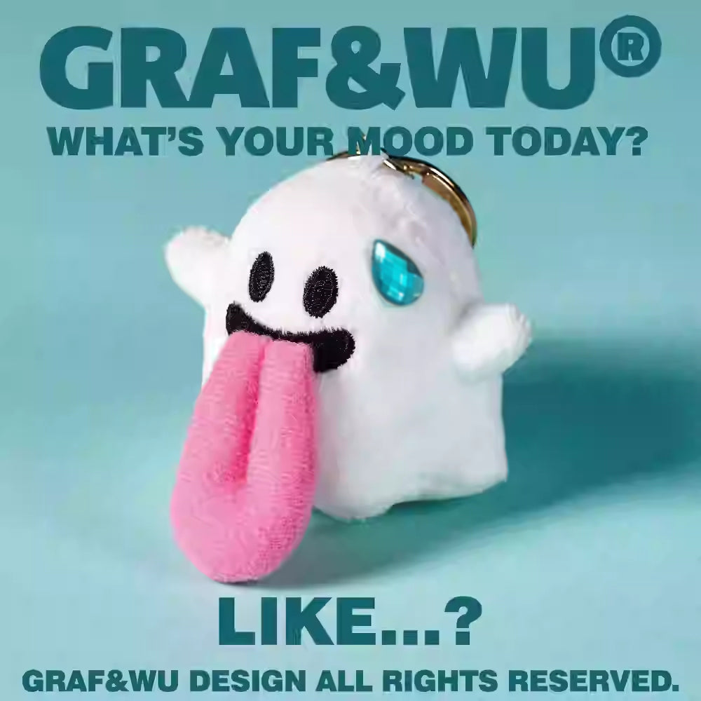 GRAF&WU Mini Bag Charm What'S Your Mood Today Bag Pendant Cute Ghost Plush Doll Keychain Men Women Teens Lovely Daily Dool Keyrings