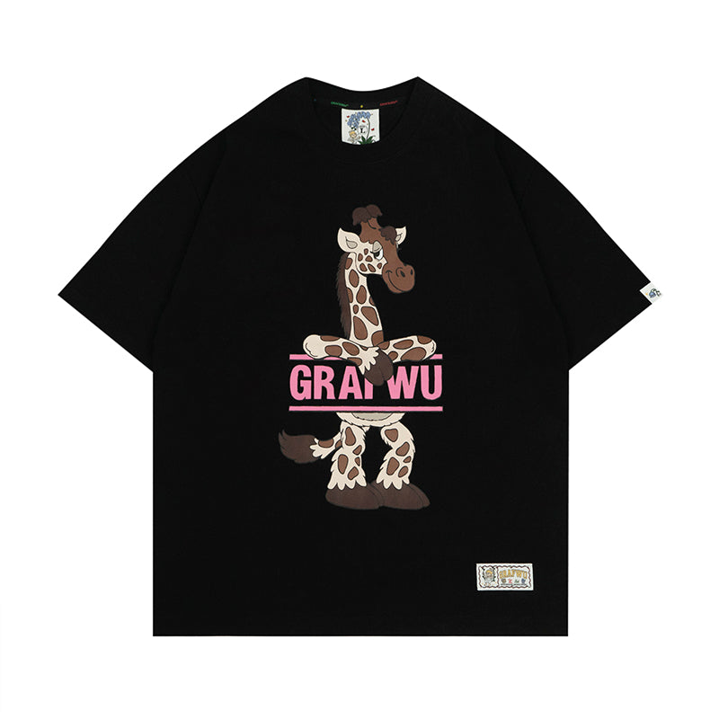 GRAFWU Kiss My Pink Letter Giraffe T-Shirts
