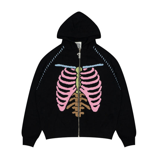 GRAF&WU Colorful Ribcage Knit Zip Up Cardigan