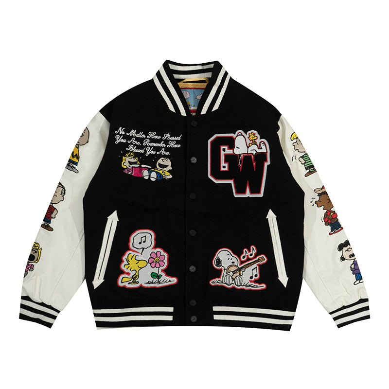 GRAF X PEANUTS All Characters Embroidered Baseball Jacket