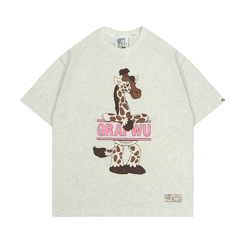 GRAFWU Kiss My Pink Letter Giraffe T-Shirts