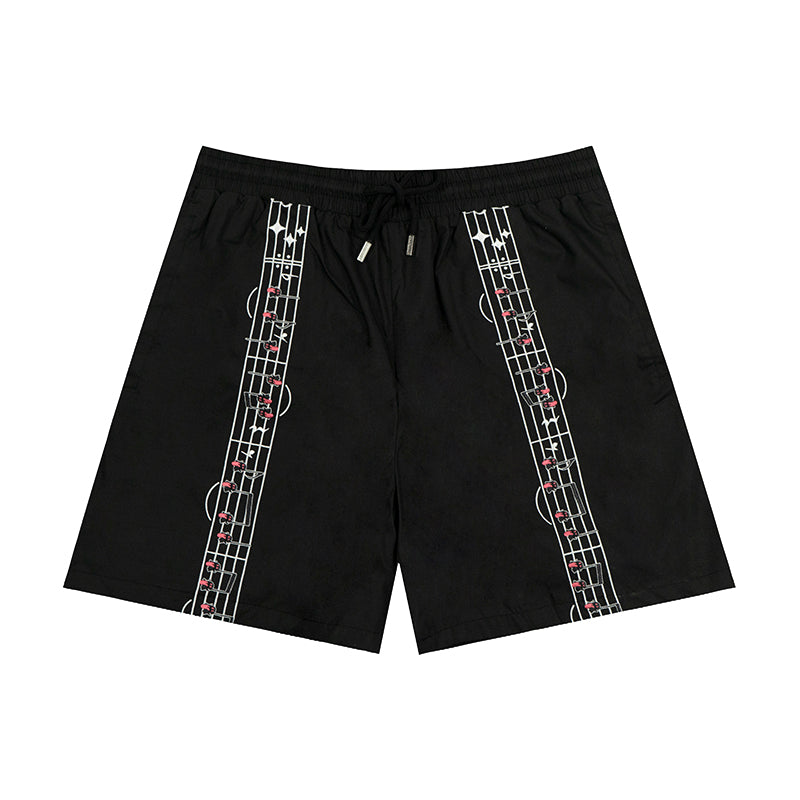 GRAF&WU Music Note Cute Ghost Embroidery Sports Shorts