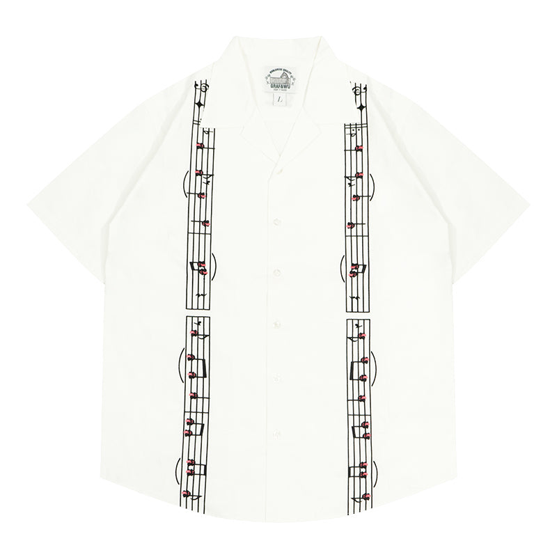 GRAF&WU Music Note Cute Ghost Cuban Shirt