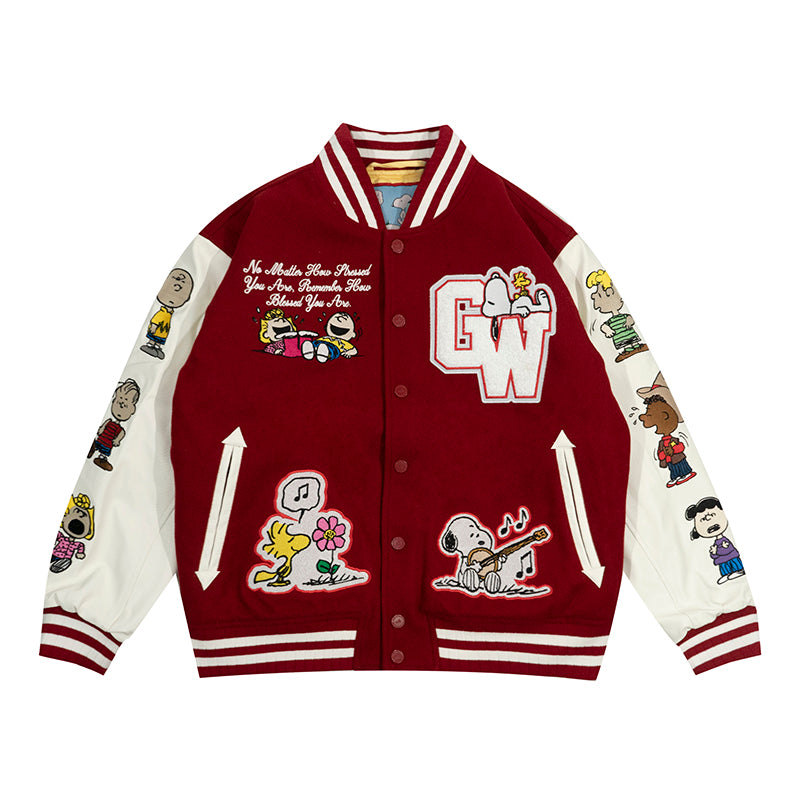 GRAF X PEANUTS All Characters Embroidered Baseball Jacket
