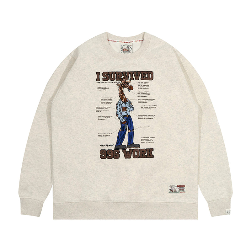 GRAF&WU Giraffe Stress Work Survivor Embroidery Hoodie