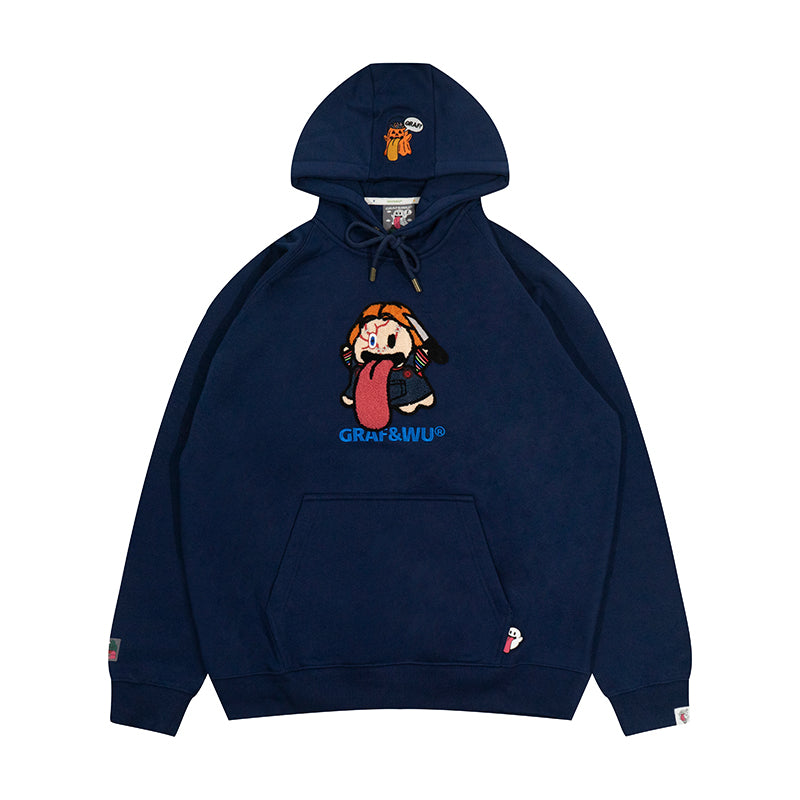 GRAF&WU Halloween Godzilla Unicorn Cute Ghost Embroidery Fleece Hoodie