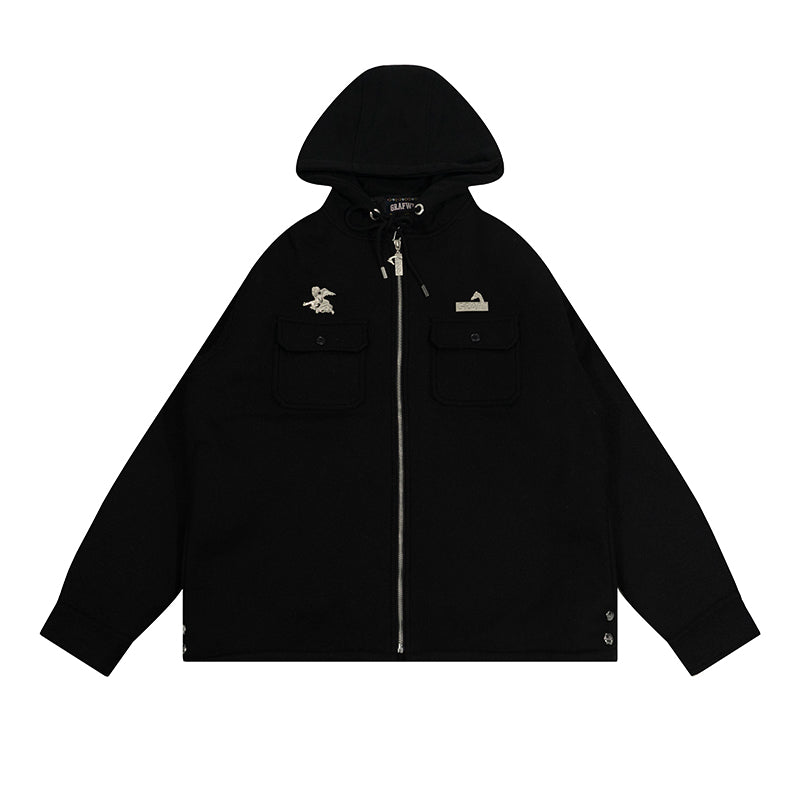 GRAF&WU Solid Wool Hooded Thickened Jacket