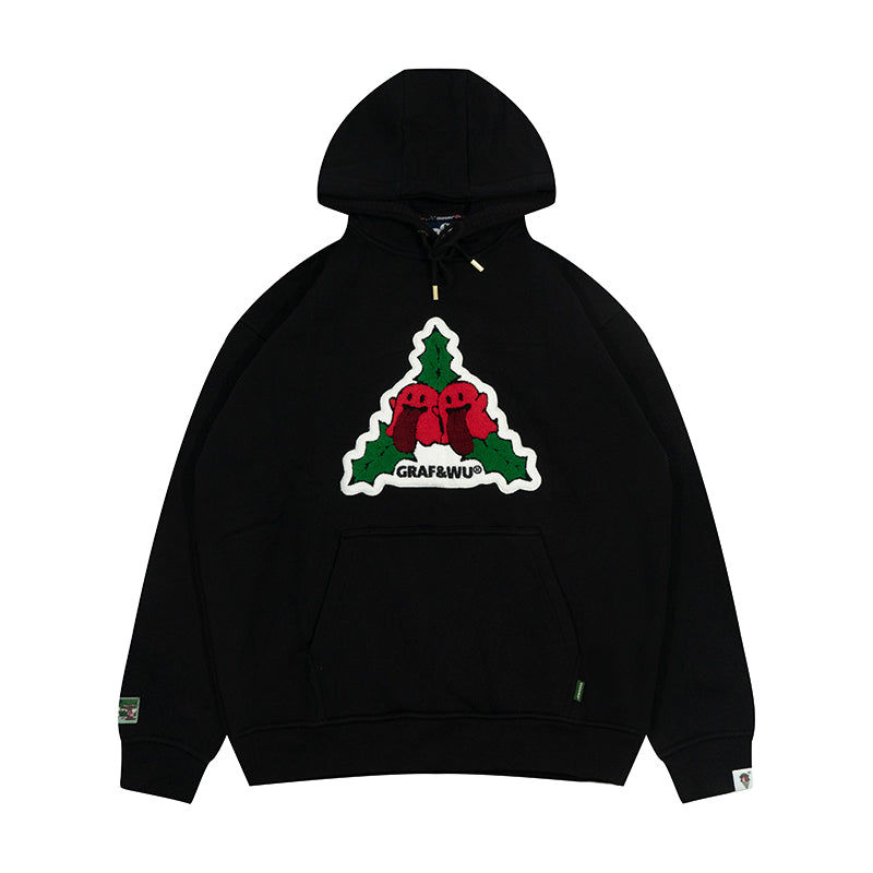 GRAF&WU Christmas Special Cute Ghost Mistletoe Holly Fleece Hoodie