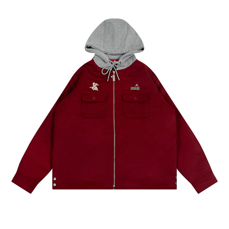 GRAF&WU Solid Wool Hooded Thickened Jacket
