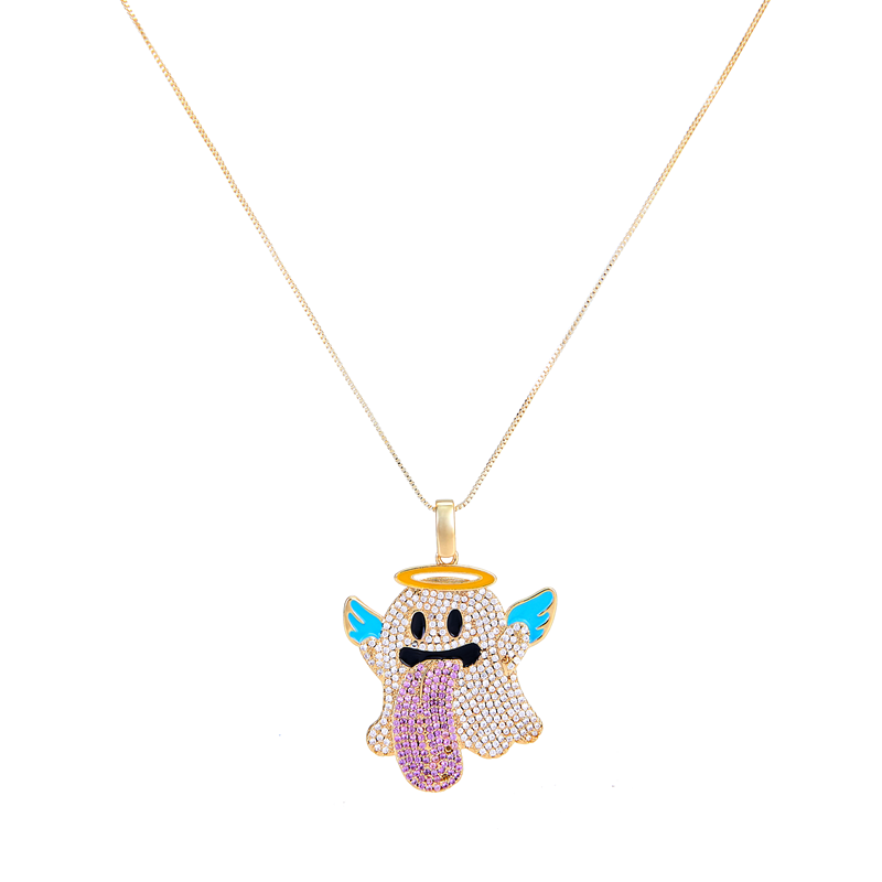 GRAF&WU Necklaces Booghost Trend Pendants Cute Ghost 2.0 Angel Demon Necklace Rhinestone Hand-Inlaid Jewelry Gold-Plated Accessories